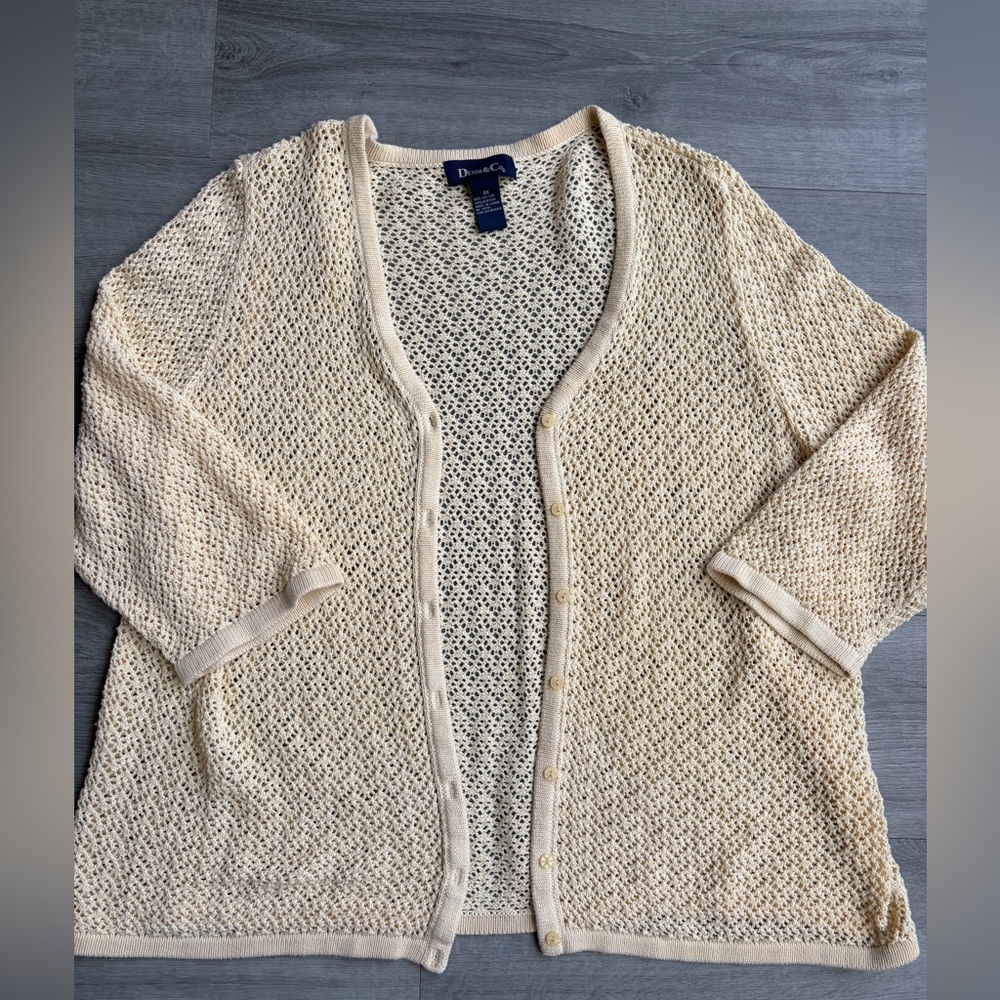 Cottagecore Denim & Co Butter Yellow Knit Cardigan 3X Coastal Grandma